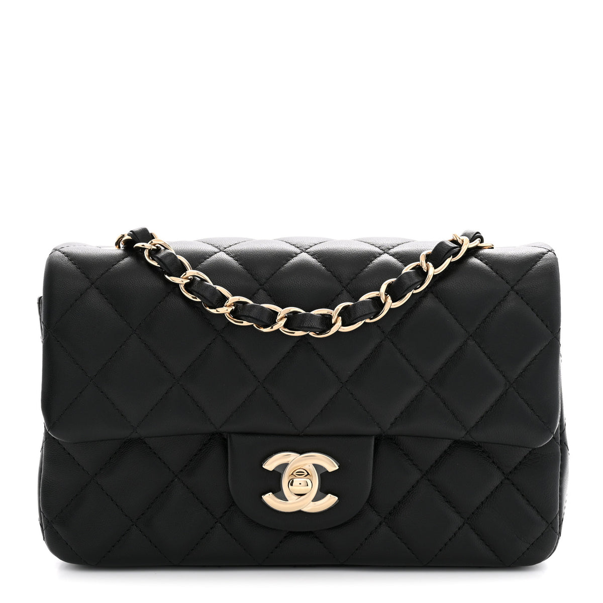 Lambskin Quilted Mini Rectangular Flap Black