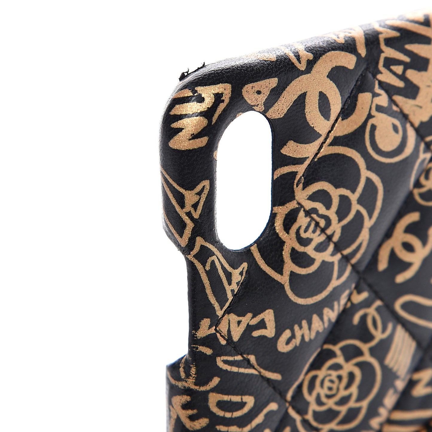 Lambskin Quilted iPhone XR Coco Tech Egyptian Graffiti Case Black Gold