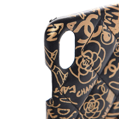 Chanel Lambskin Quilted iPhone XR Coco Tech Egyptian Graffiti Case Black Gold 7 of 7