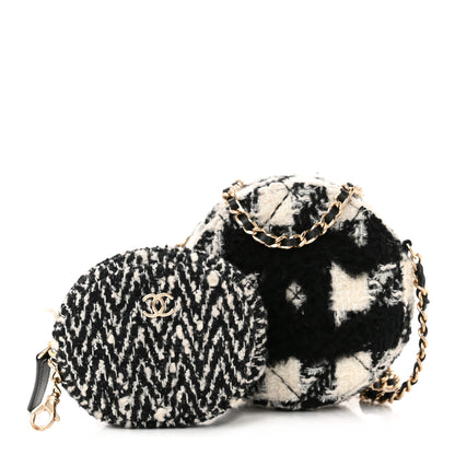 Chanel Tweed Shearling Round Clutch With Chain and Coin Purse Black and White 1 of 14