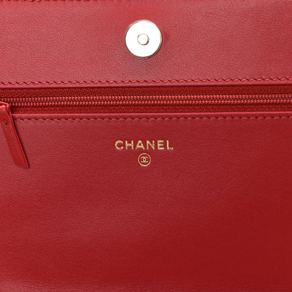 Chanel Caviar Camellia Embossed Wallet On Chain WOC Red 6 of 10