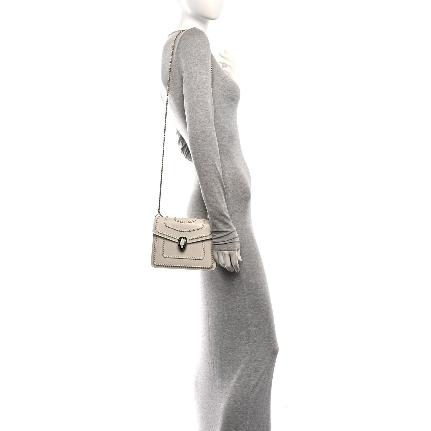 Calfskin Woven Chain Serpenti Forever Crossbody Bag White