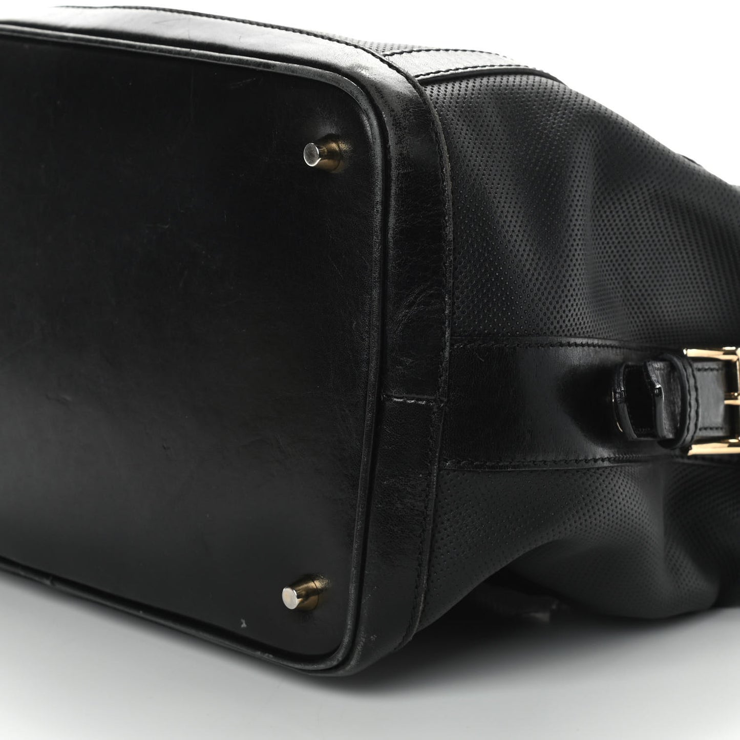 Calfskin Perforated Ellers Satchel Black