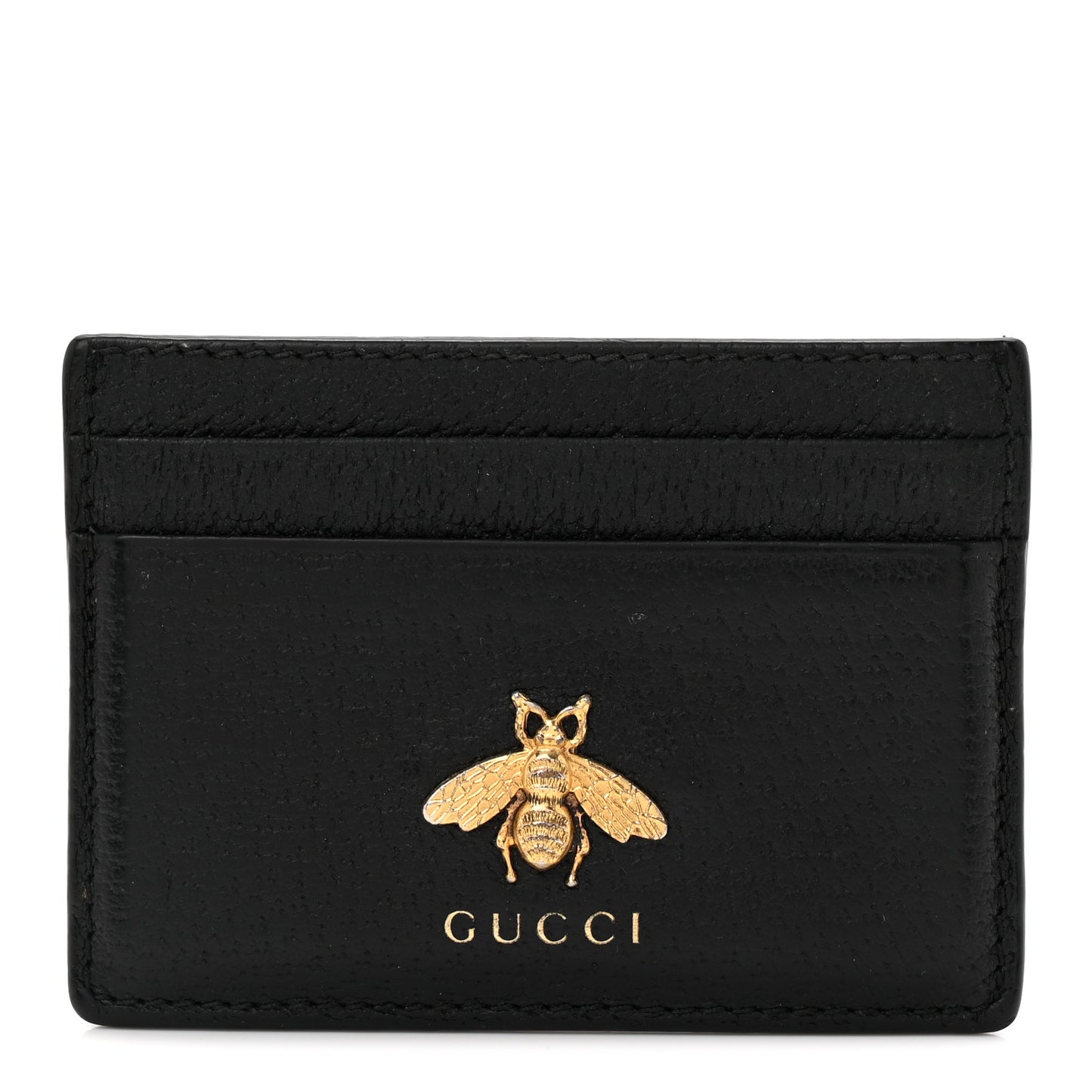 Pebbled Calfskin Animalier Card Holder Black