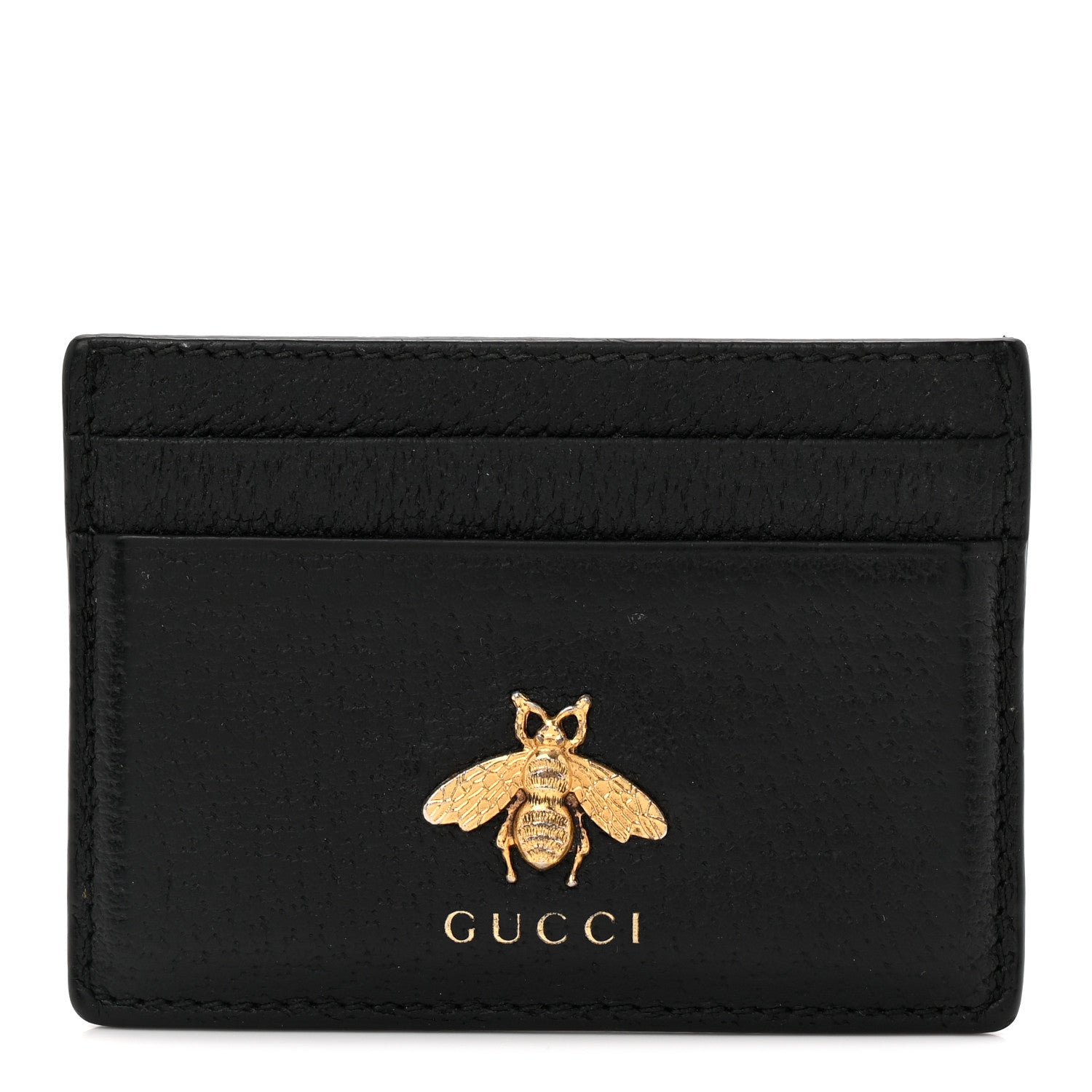 Gucci Pebbled Calfskin Animalier Card Holder Black 1 of 7