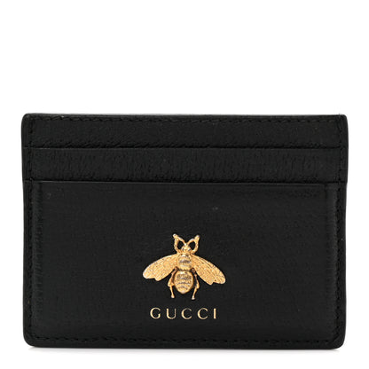 Gucci Pebbled Calfskin Animalier Card Holder Black 1 of 7