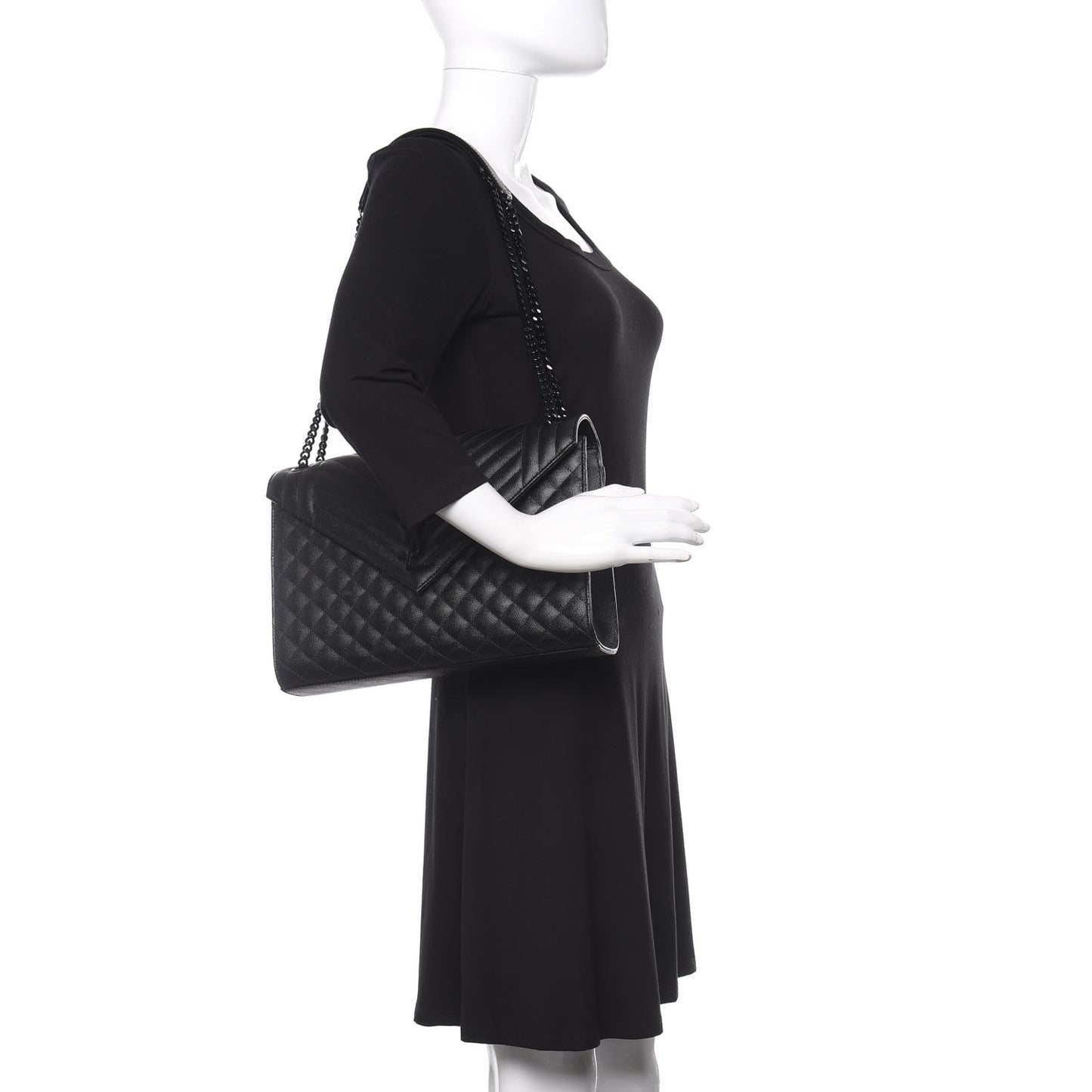 Grain De Poudre Textured Mixed Matelasse Large Triquilt Monogram Monochrome Satchel Black