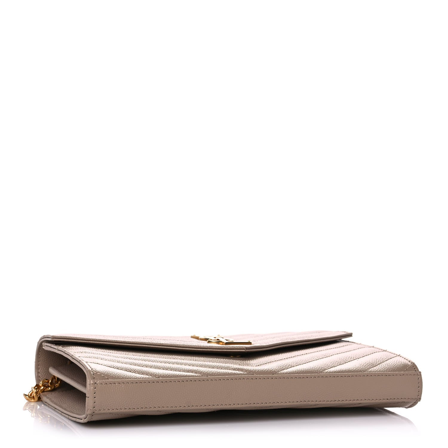 Saint Laurent Grain De Poudre Matelasse Chevron Monogram Chain Wallet Nude Powder 4 of 8