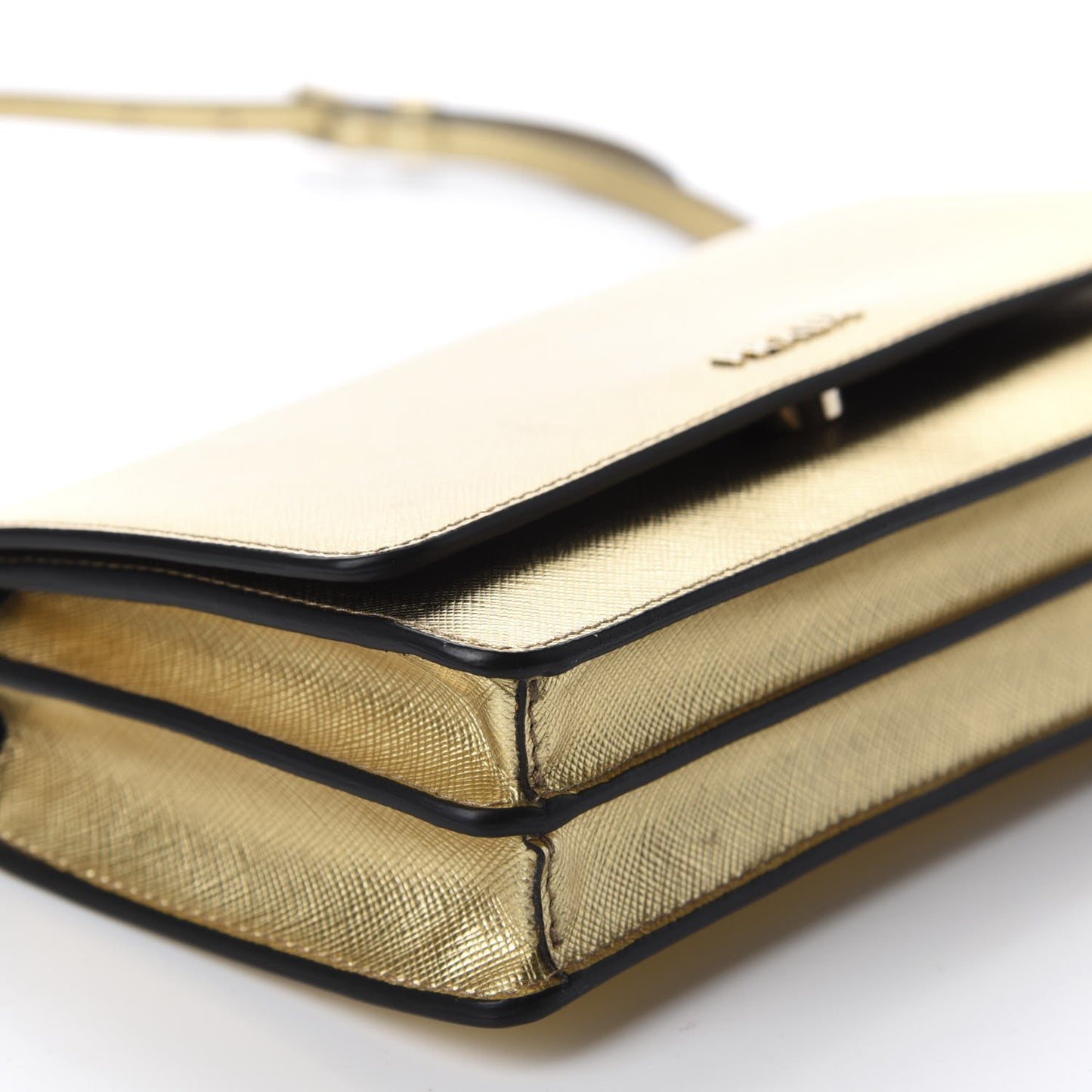 Metallic Saffiano Metal Flap Wallet With Strap Platino
