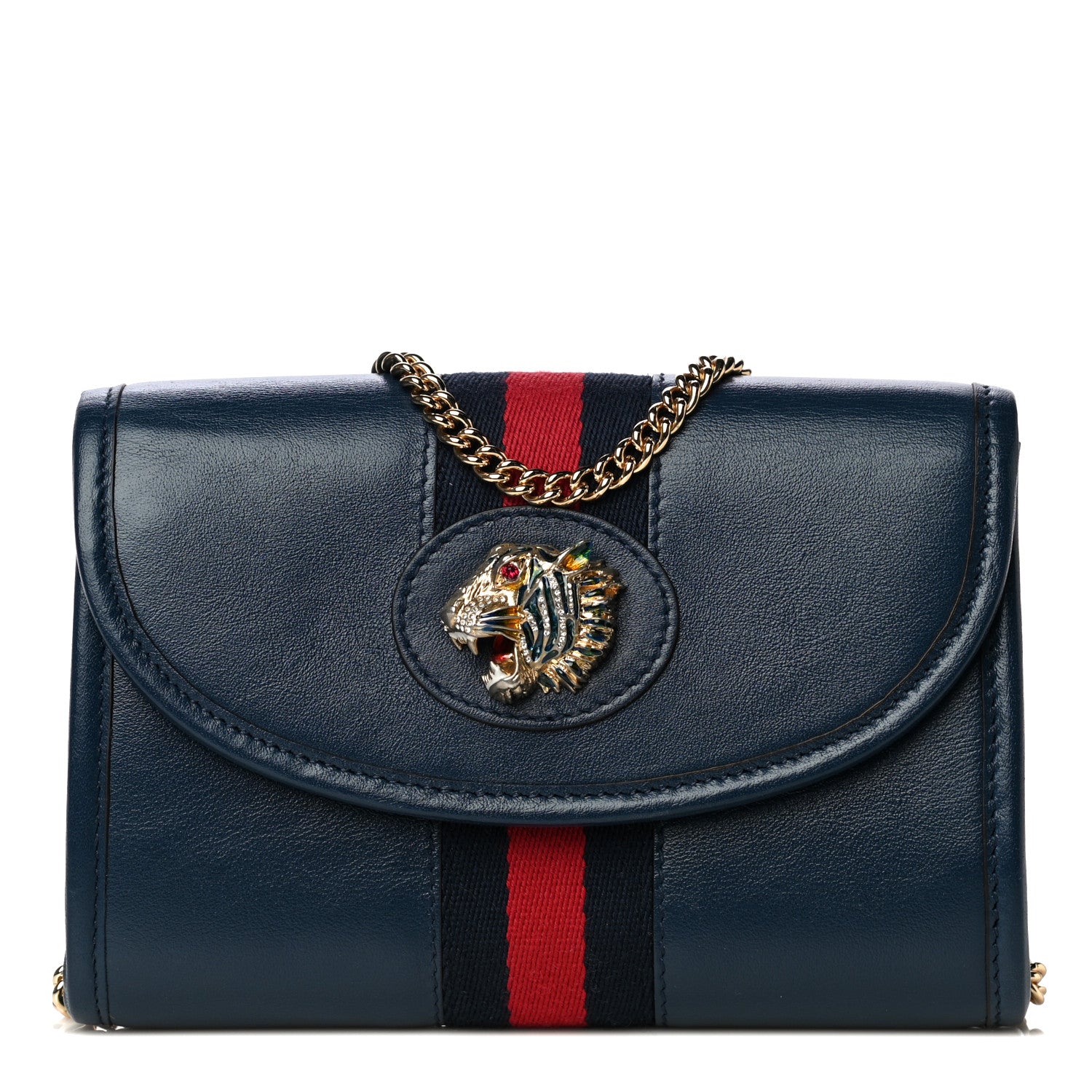 Gucci Textured Calfskin Web Mini Rajah Slim Flap Shoulder Bag Blue 1 of 12