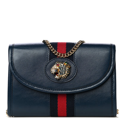 Gucci Textured Calfskin Web Mini Rajah Slim Flap Shoulder Bag Blue 1 of 12