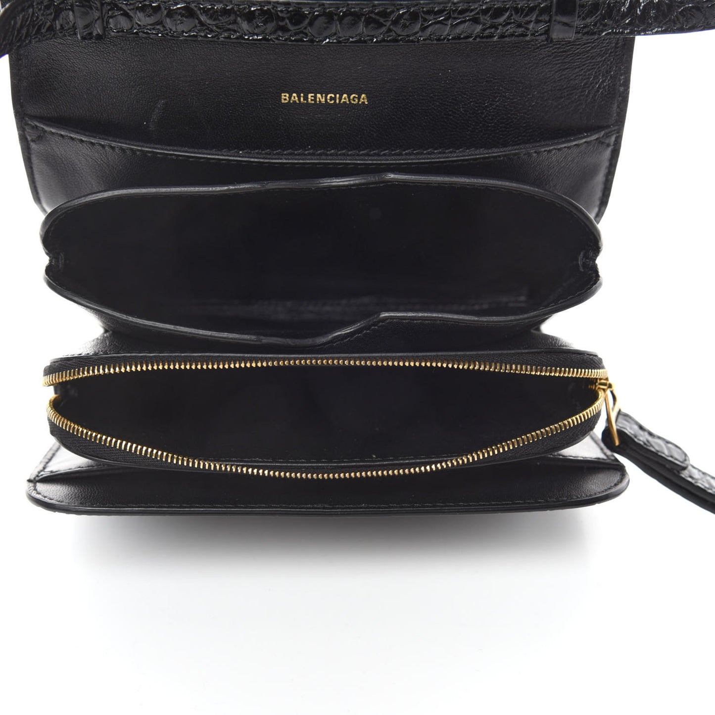 Shiny Calfskin Crocodile Embossed Small B Bag Black