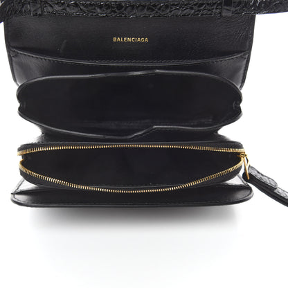 Balenciaga Shiny Calfskin Crocodile Embossed Small B Bag Black 5 of 10