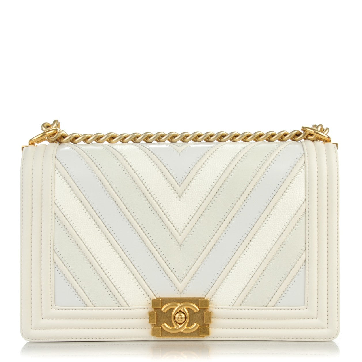 Caviar Suede Calfskin Chevron New Medium Boy Flap White