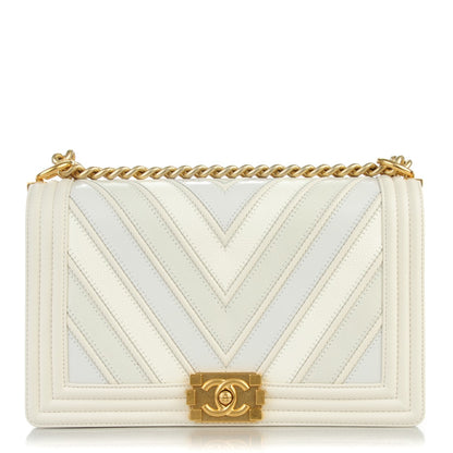 Chanel Caviar Suede Calfskin Chevron New Medium Boy Flap White 1 of 7