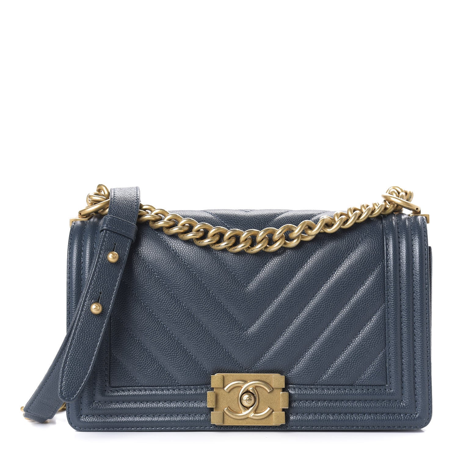 Chanel Caviar Chevron Quilted Medium Boy Flap Blue 1 of 10