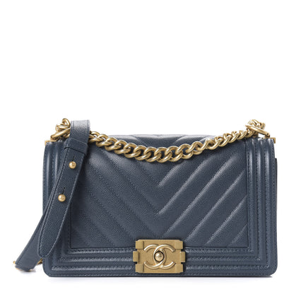 Chanel Caviar Chevron Quilted Medium Boy Flap Blue 1 of 10