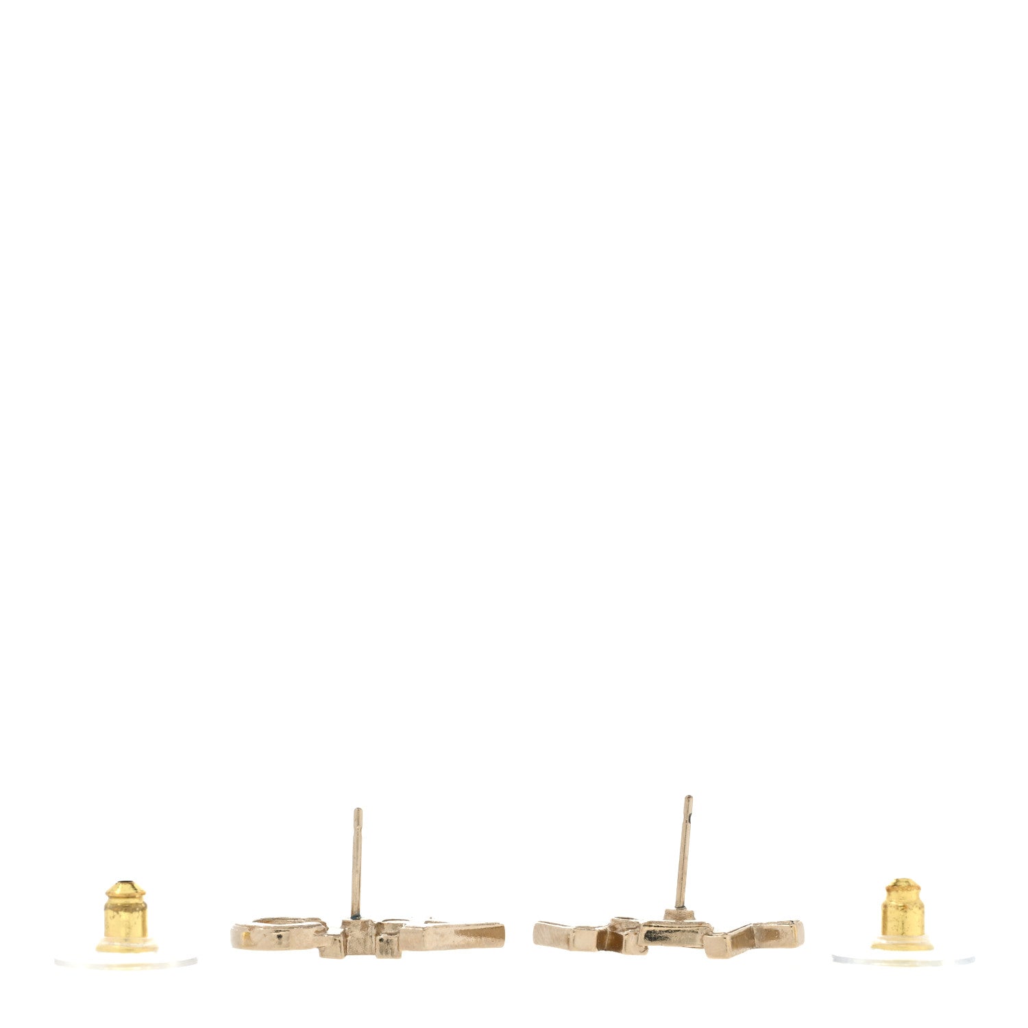 Chanel Crystal Pearl Signature Stud Earrings Gold 3 of 4
