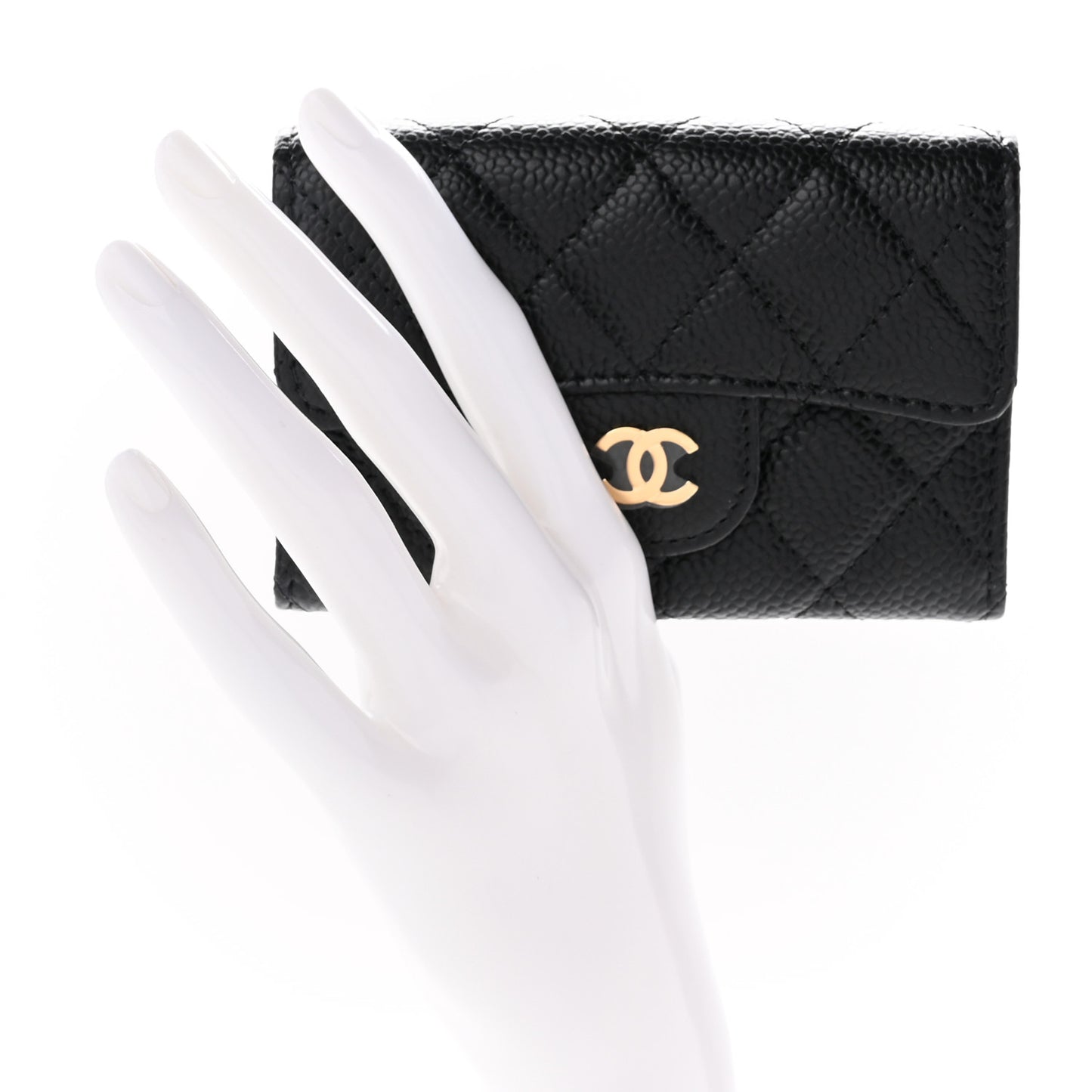 Caviar Quilted Flap Card Holder Wallet Black