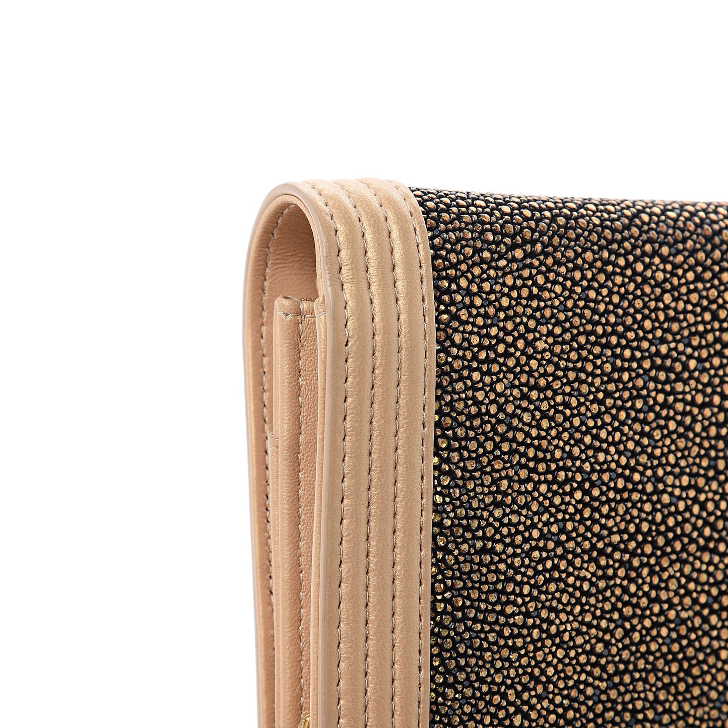 Metallic Galuchat Stingray Lambskin Boy Wallet On Chain WOC Gold