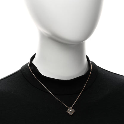 Van Cleef & Arpels 18K Rose Gold Diamond Silver Obsidian Vintage Alhambra Pendant Necklace 2 of 6