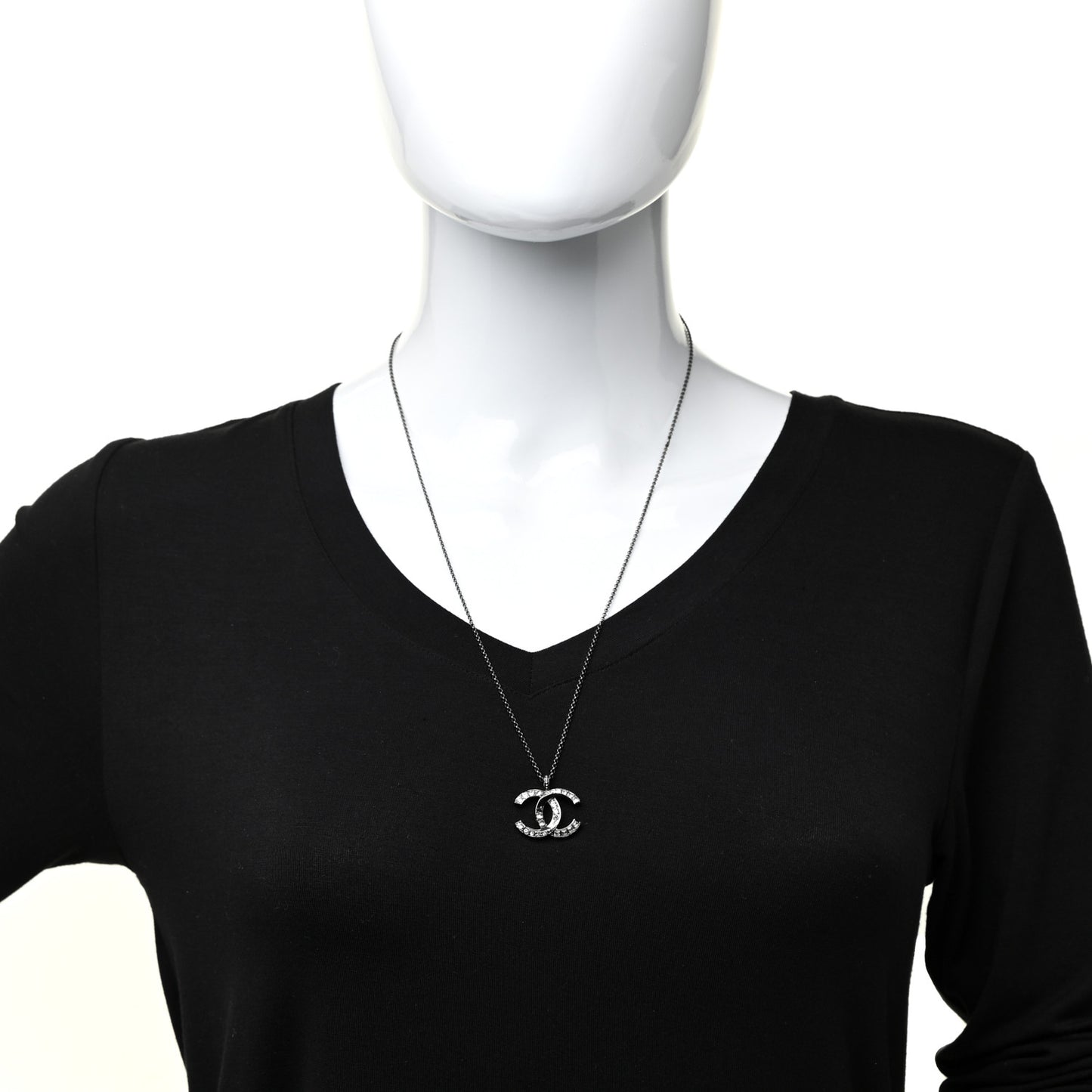 Baguette Crystal Large CC Necklace Silver