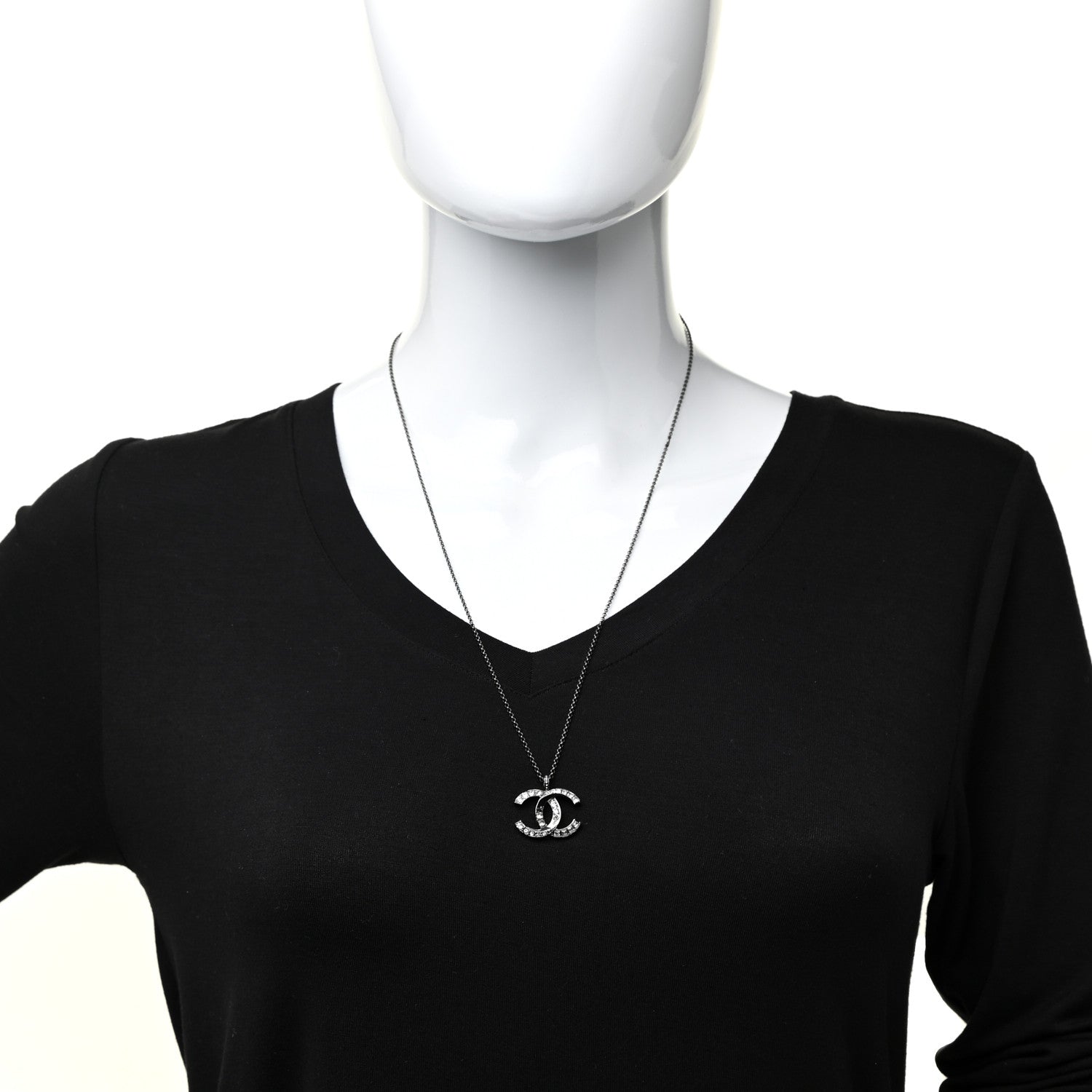 Chanel Baguette Crystal Large CC Necklace Silver 2 of 5