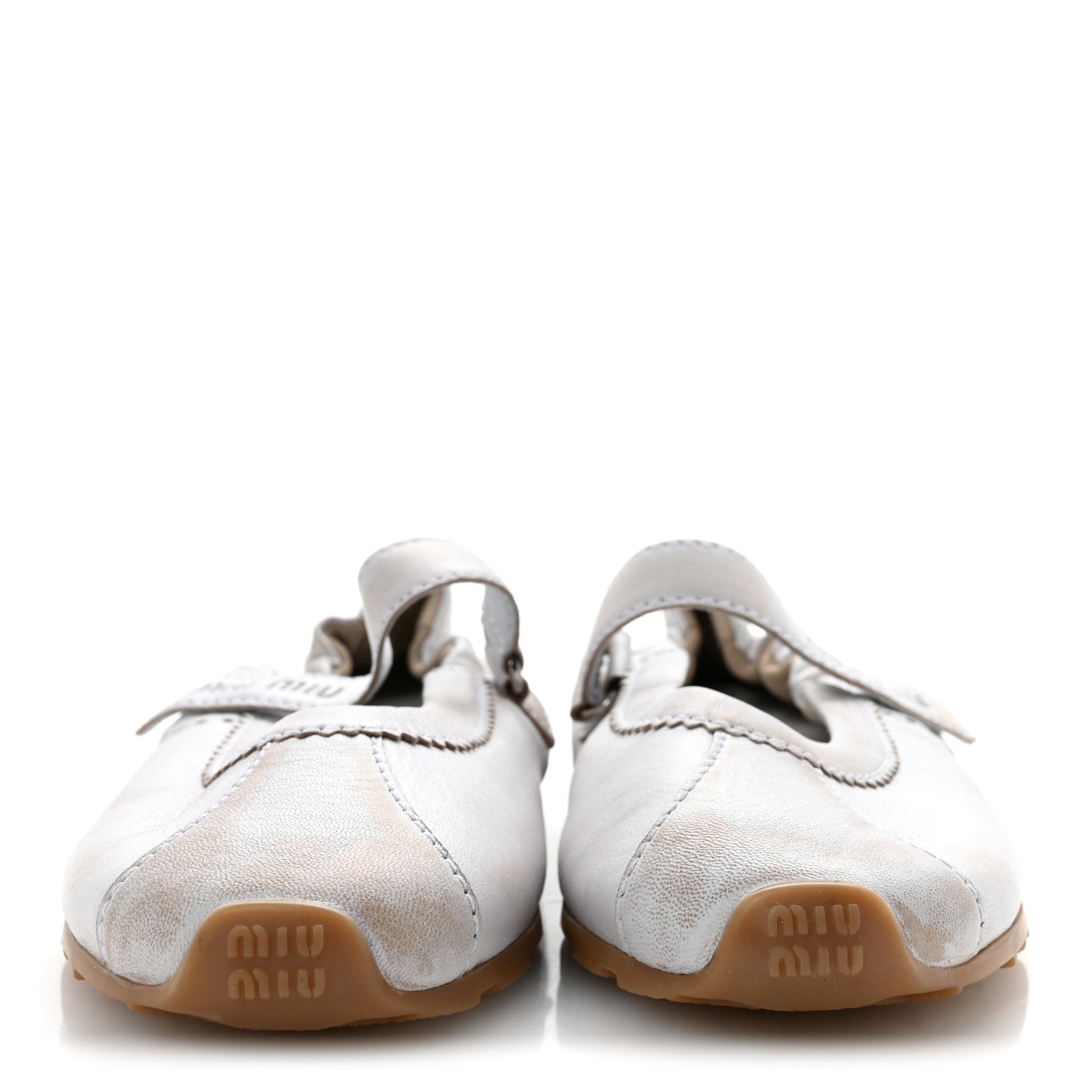 Miu Miu Bleached Nappa Womens Plume Mary Jane Ballerina Sneakers 37.5 Bianco 3 of 8