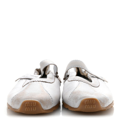 Miu Miu Bleached Nappa Womens Plume Mary Jane Ballerina Sneakers 37.5 Bianco 3 of 8