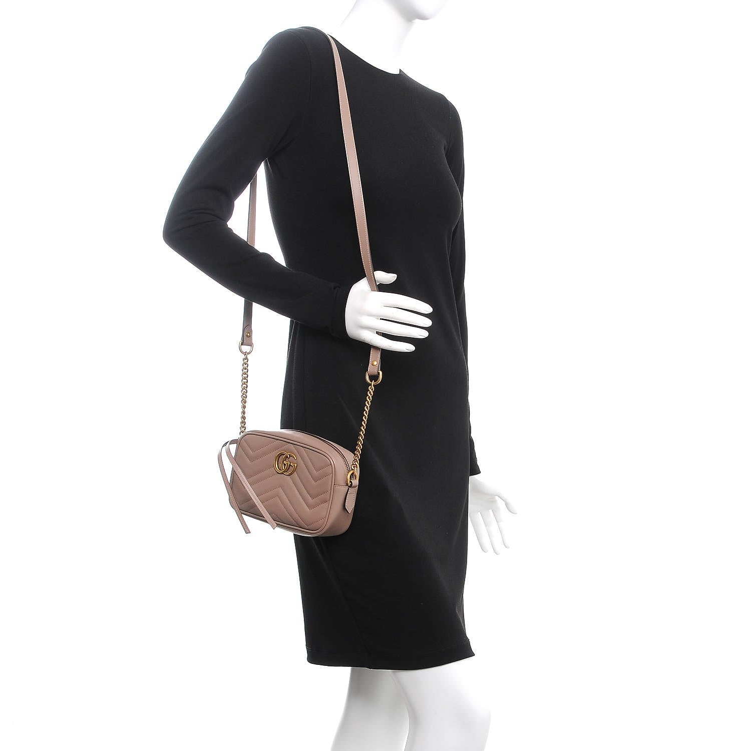 Gucci Calfskin Matelasse Mini GG Marmont Chain Shoulder Bag Porcelain Rose 2 of 8