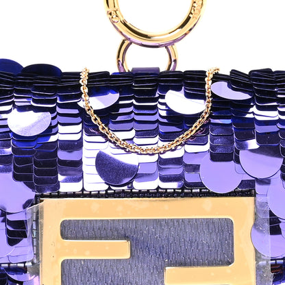 Fendi Sequin Paillettes Shiny Nappa Sex and the City Nano Maxi Buckle Baguette Charm Viola Purple 8 of 10