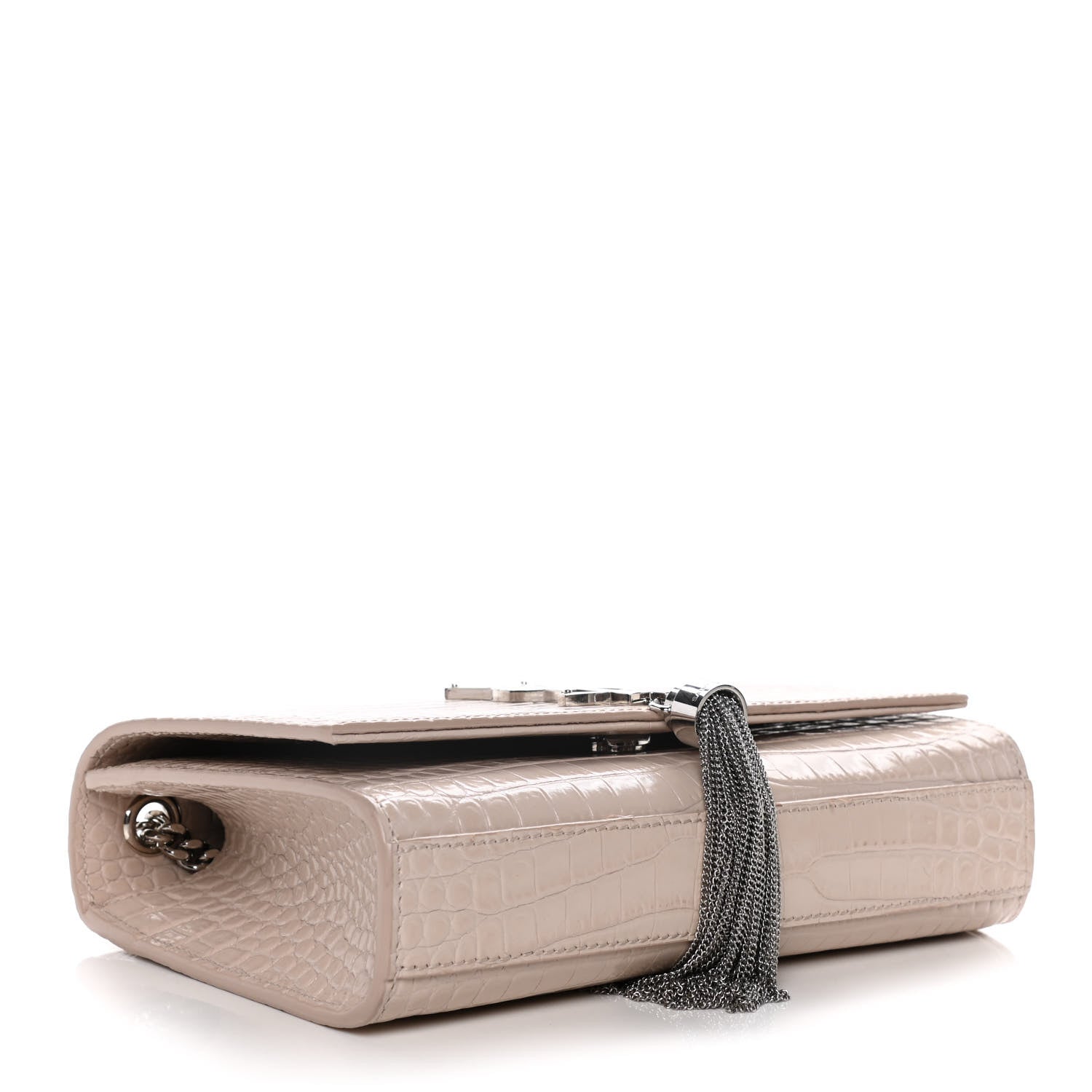 Saint Laurent Calfskin Crocodile Embossed Small Classic Monogram Kate Tassel Satchel Light Pink 4 of 14