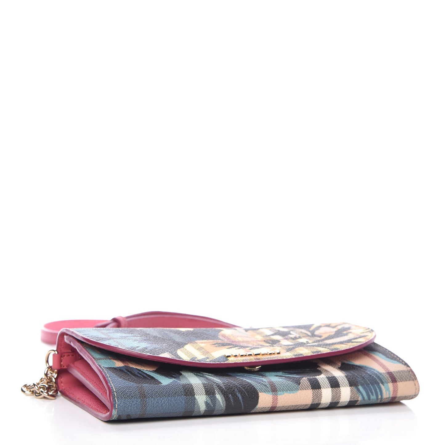 Haymarket Check Floral Print Henley Wallet On Chain Plum Pink Pewter Blue