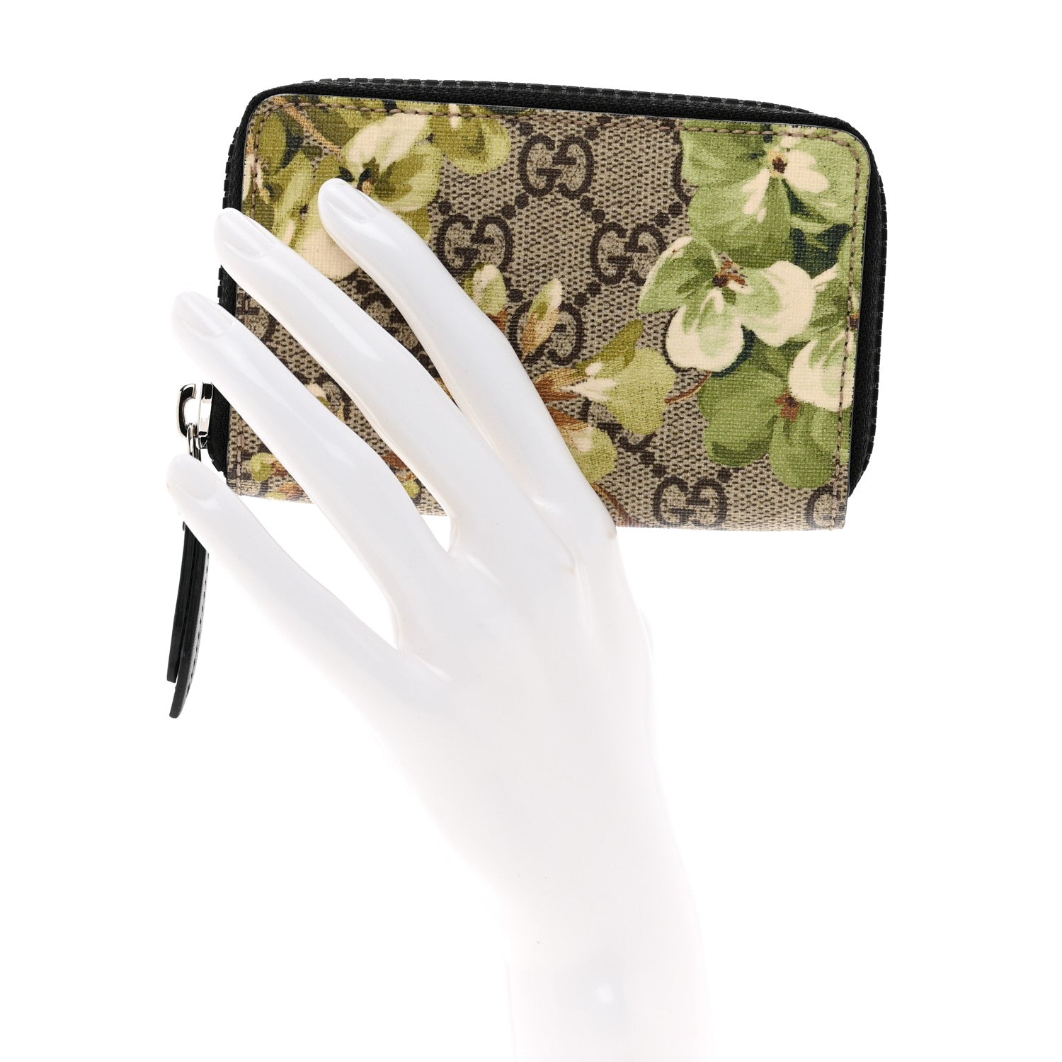 Gucci GG Supreme Monogram Blooms Zip Around Card Case Wallet Beige New Military Black 2 of 6