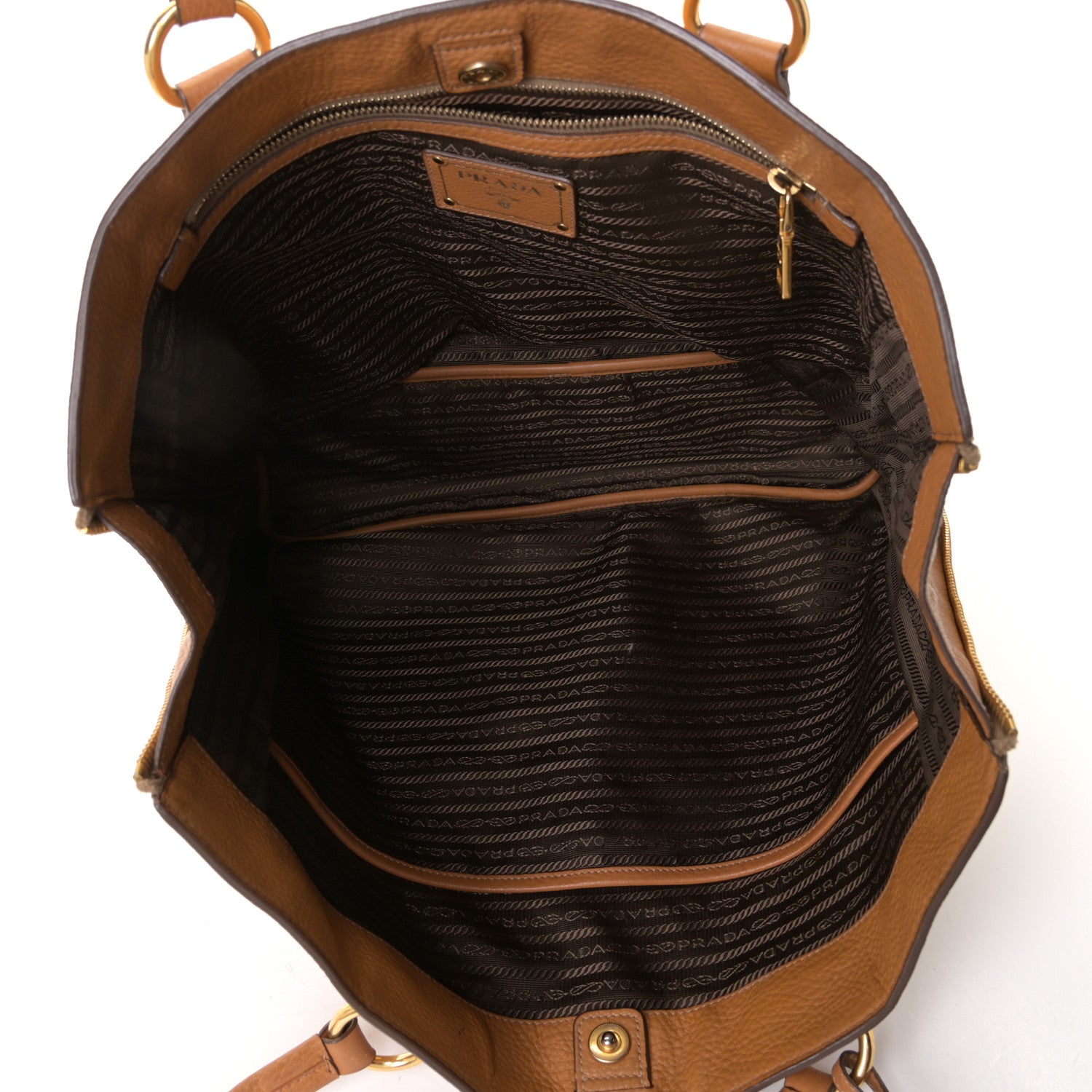 Prada Vitello Daino Side Zip Shopping Tote Caramel 7 of 17