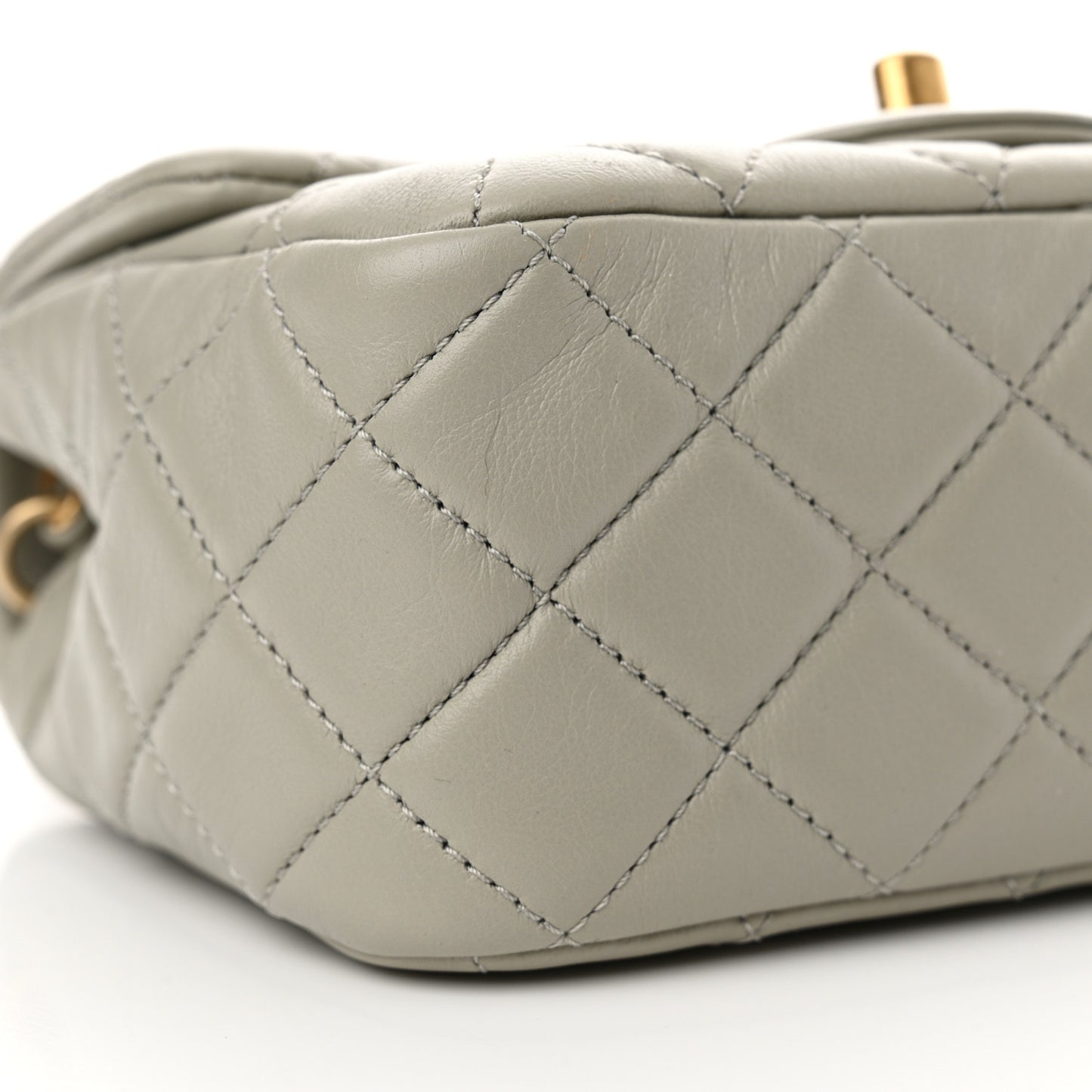 Lambskin Quilted Mini Pearl Crush Flap Grey