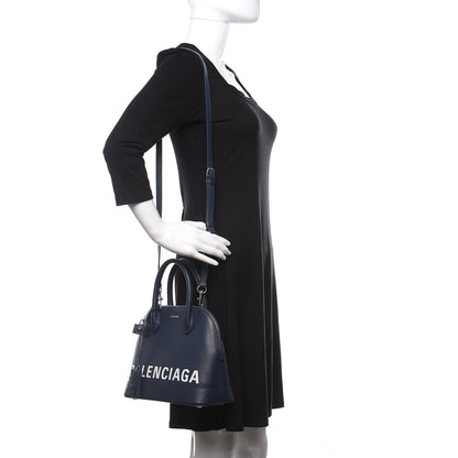 Balenciaga Signature Grained Calfskin Logo S Ville Top Handle Bag Bleu Canopee White 2 of 15