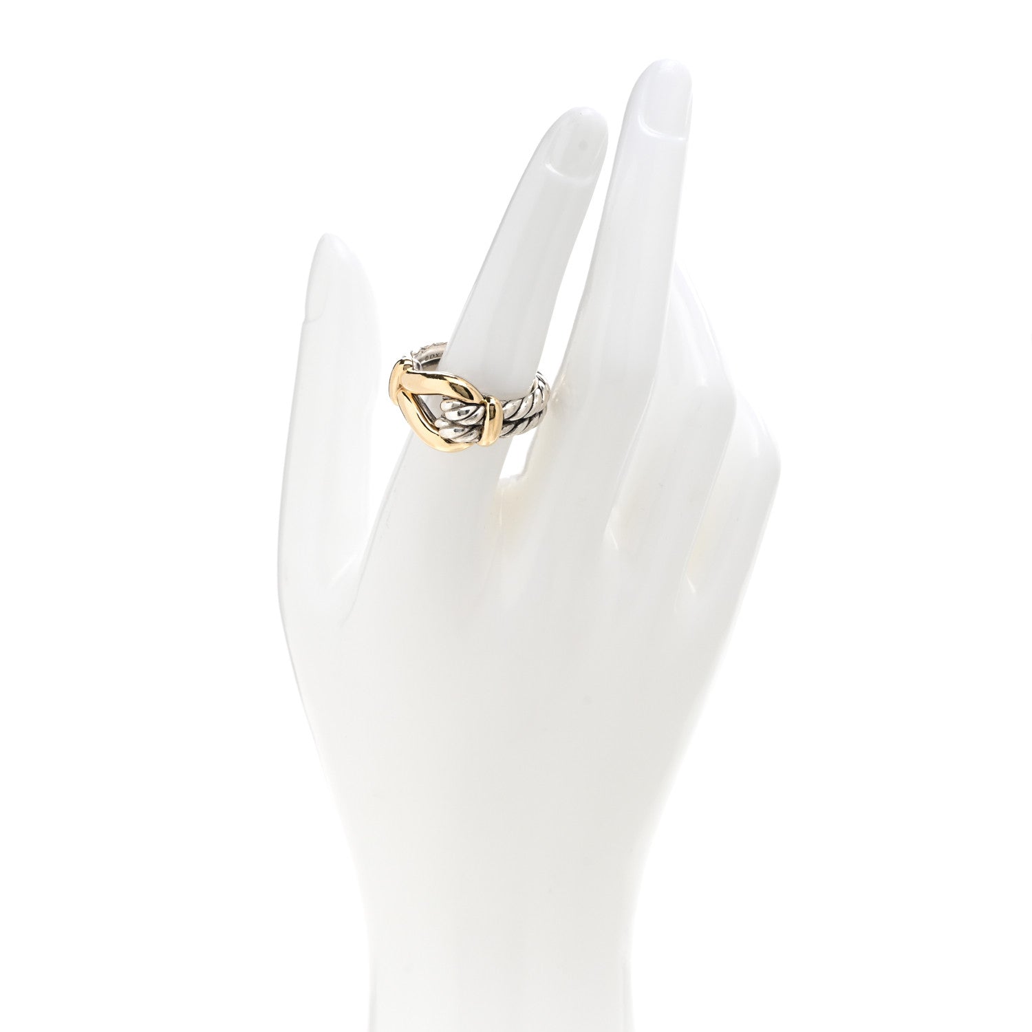 David Yurman Sterling Silver 18K Yellow Gold Thoroughbred Loop Ring 56 7.75 2 of 5
