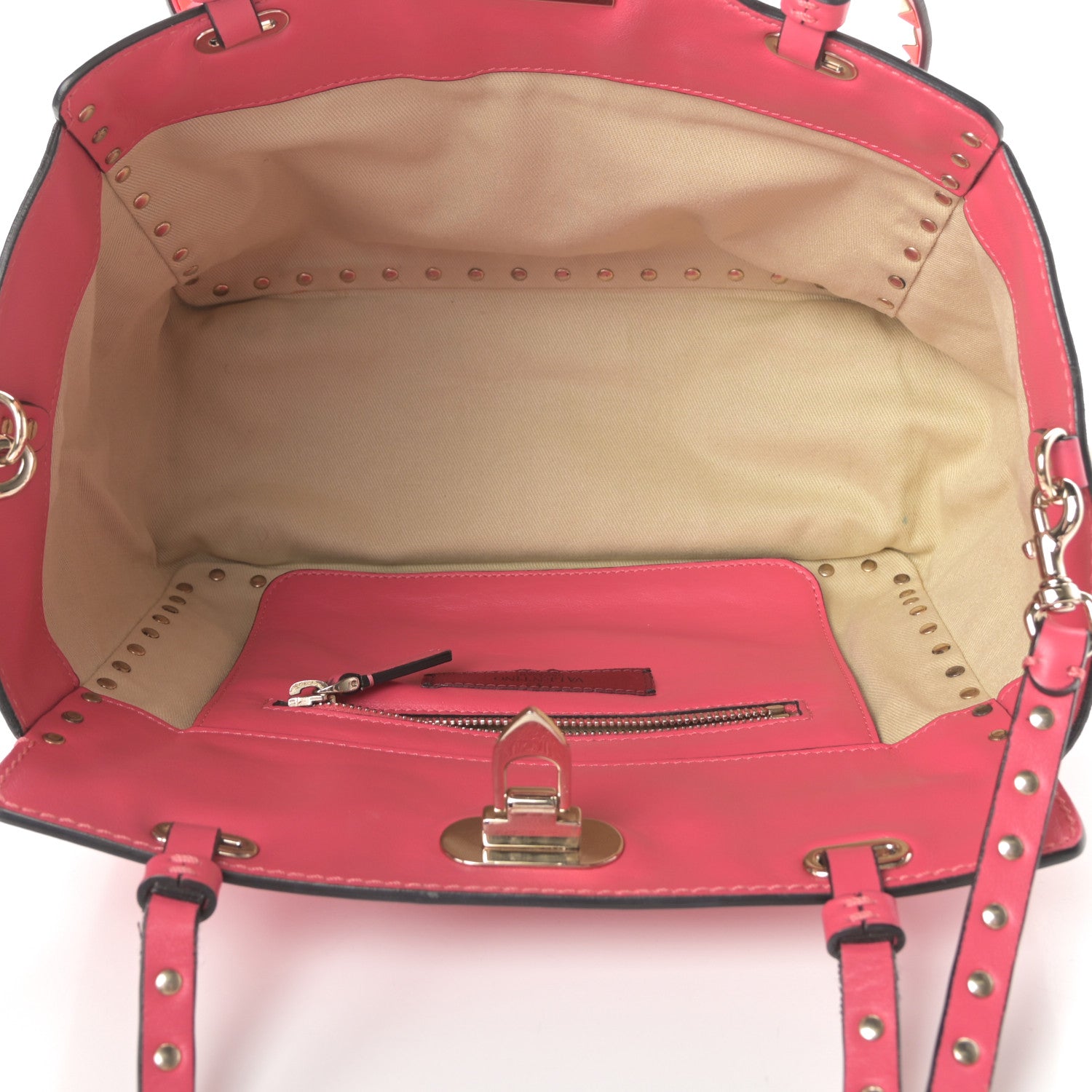 Valentino Garavani Vitello Small Rockstud Tote Deep Rose 5 of 15