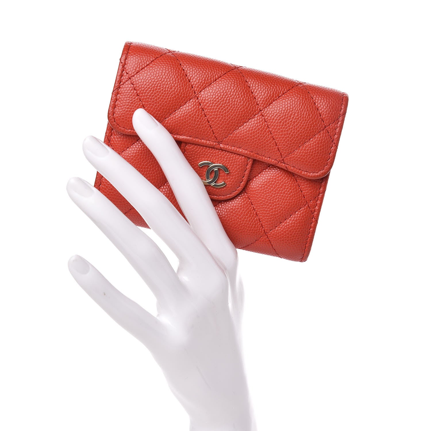 Chanel Caviar Quilted Flap Card Holder Wallet Red 2 of 9