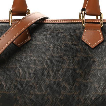 Celine Triomphe Canvas Calfskin Small Boston Bag Tan 7 of 9