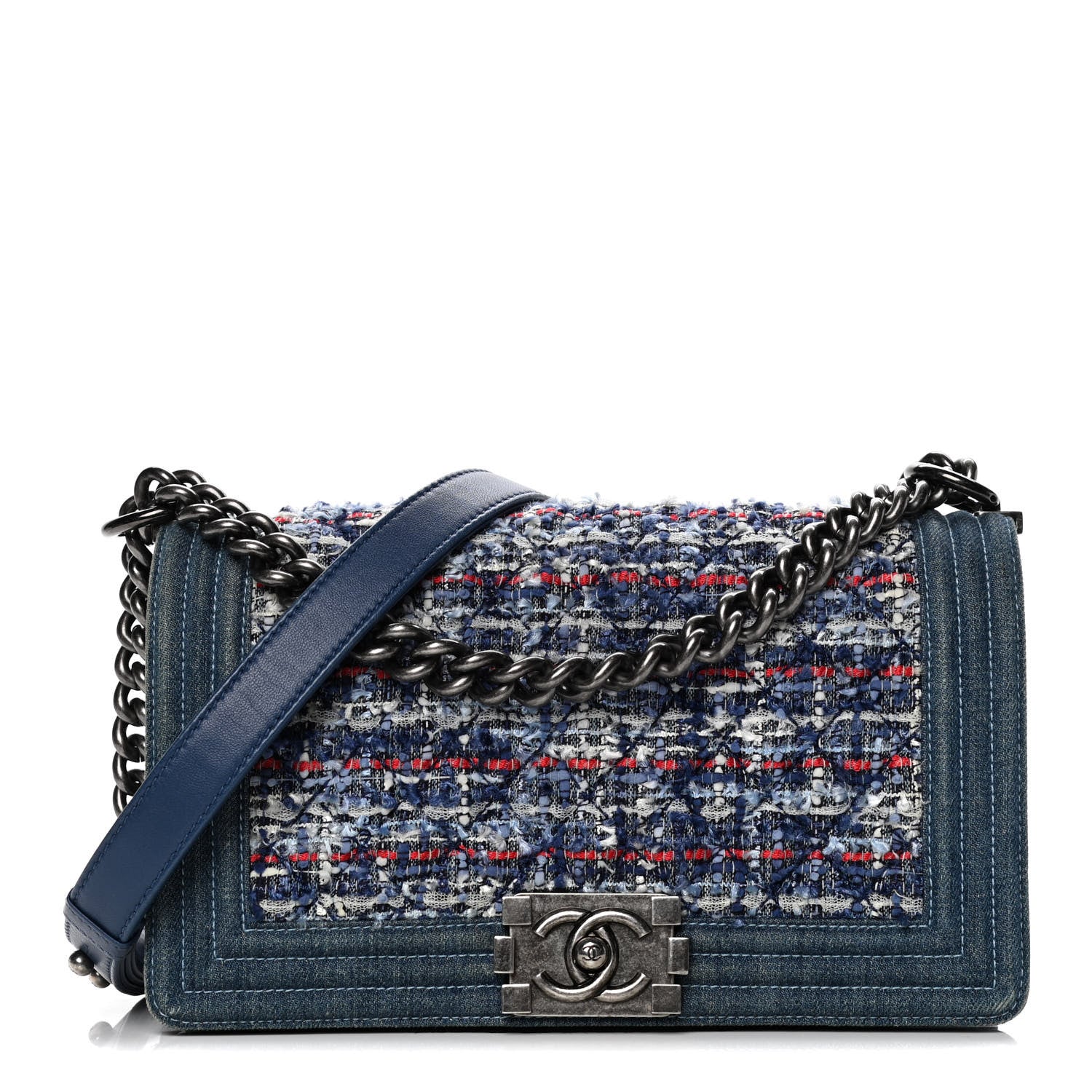 Chanel Tweed Denim Medium Boy Flap Blue 1 of 8