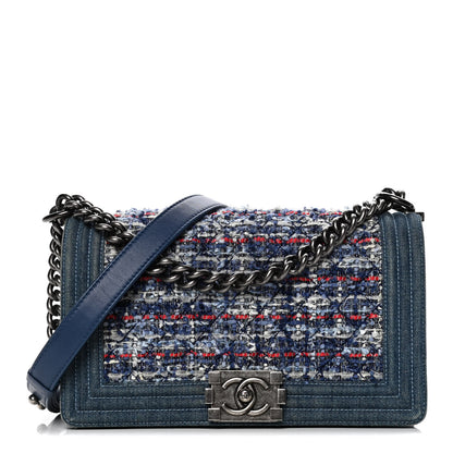 Chanel Tweed Denim Medium Boy Flap Blue 1 of 8