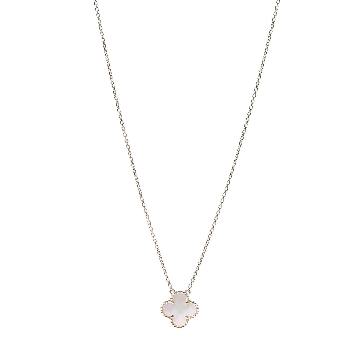 Van Cleef & Arpels 18K Yellow Gold Mother of Pearl Vintage Alhambra Pendant Necklace 1 of 8