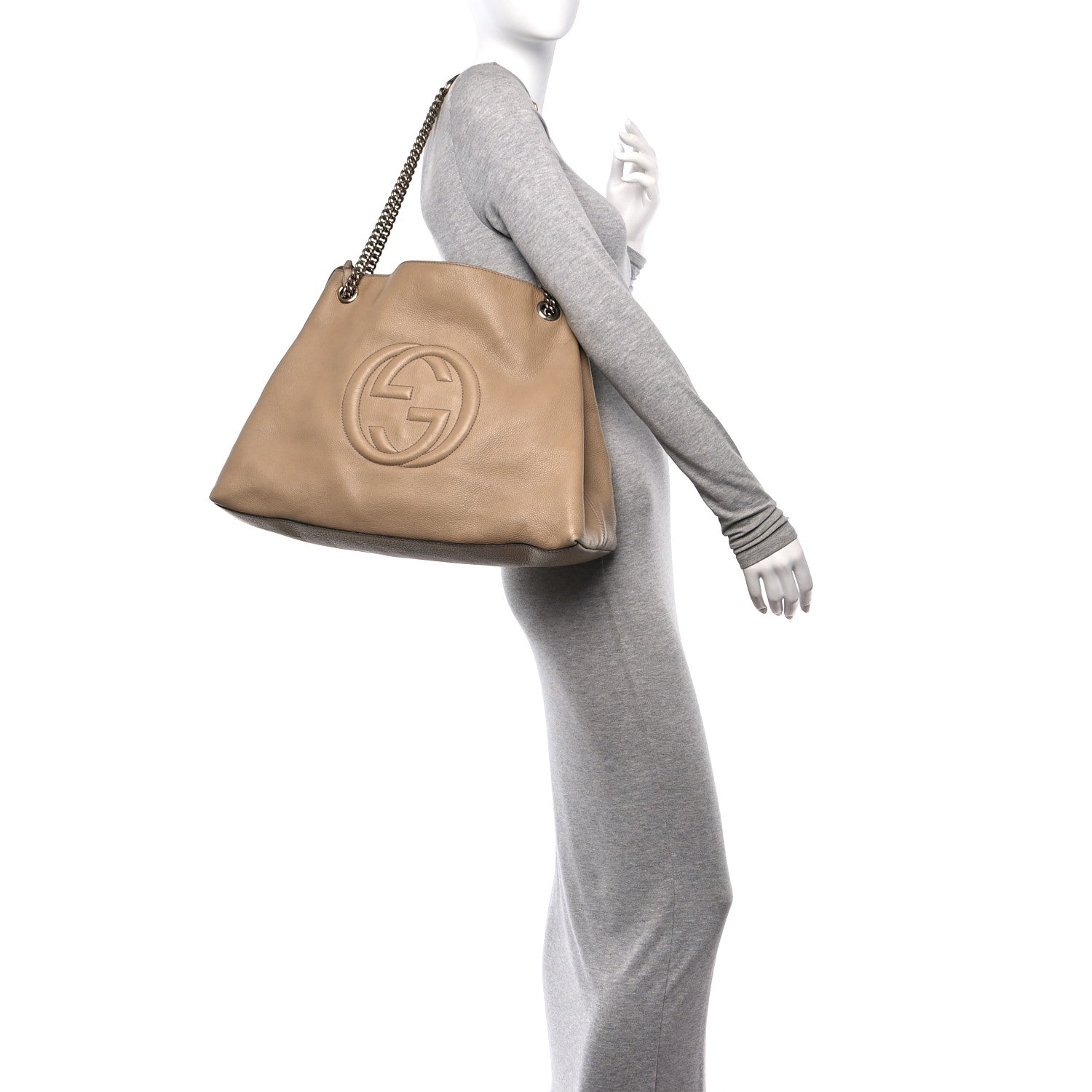 Gucci Pebbled Calfskin Large Soho Chain Shoulder Bag Nude 2 of 16