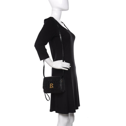 Balenciaga Shiny Calfskin Crocodile Embossed Small B Bag Black 2 of 10