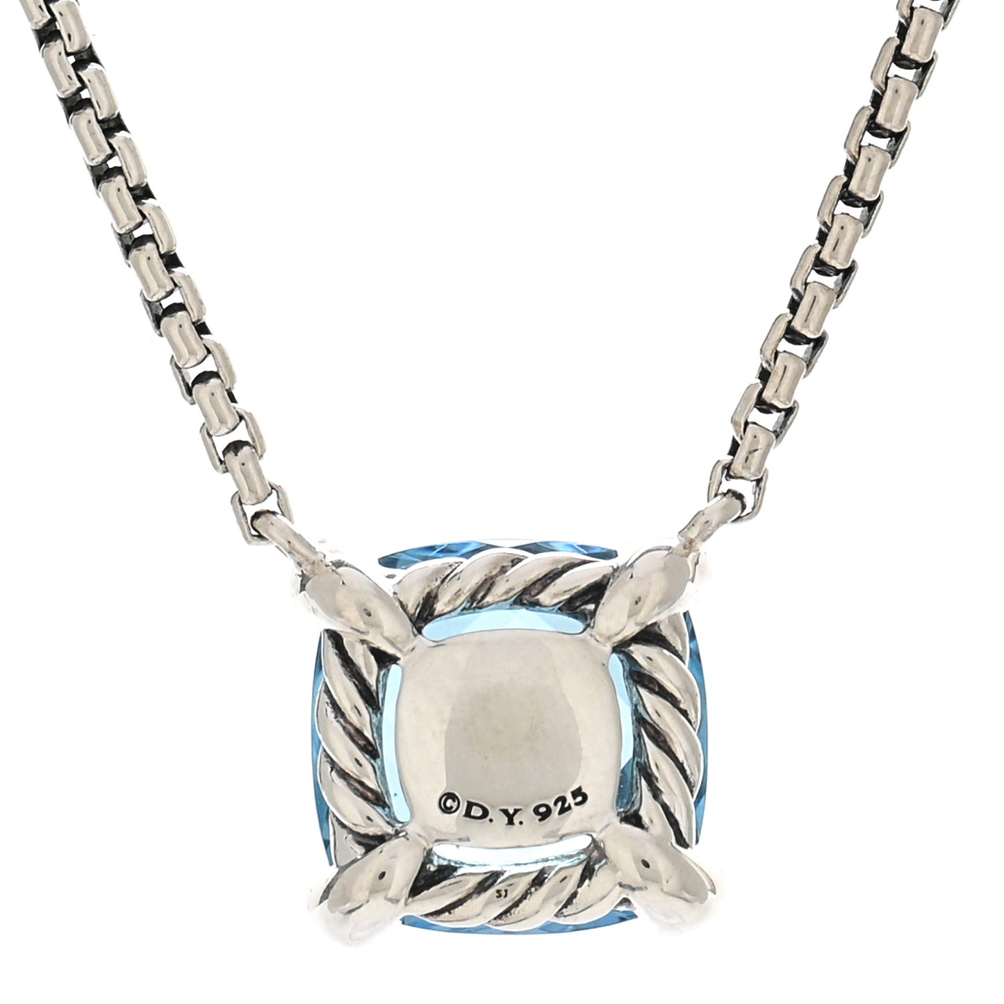 Sterling Silver Diamond Blue Topaz 9mm Petite Chatelaine Pendant Necklace