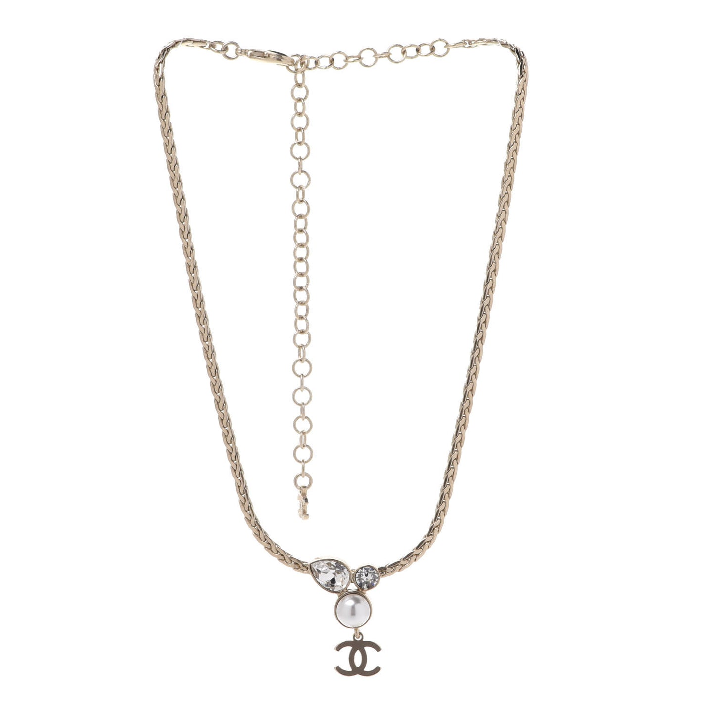 Pearl Crystal CC Teardrop Braided Necklace Gold