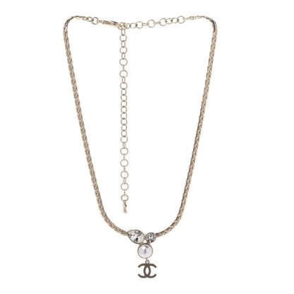 Chanel Pearl Crystal CC Teardrop Braided Necklace Gold 3 of 6
