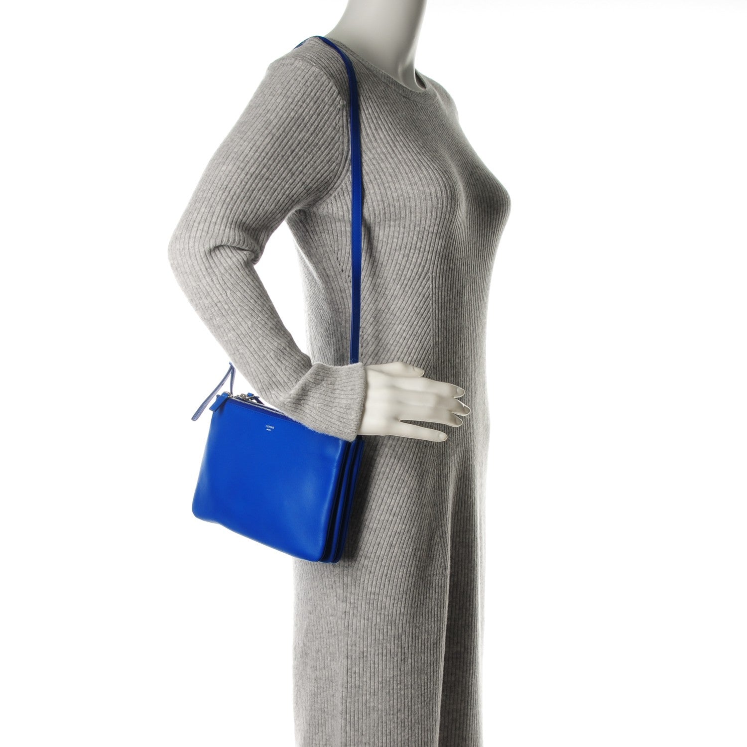 Celine Lambskin Small Trio Crossbody Bag Electric Blue 2 of 7